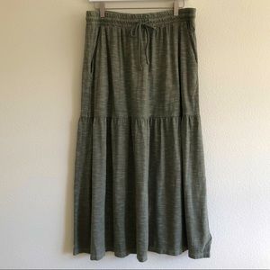 NEW Gap Tiered Midi Skirt in Soft Slub Jersey Knit Large Petite Soft Green